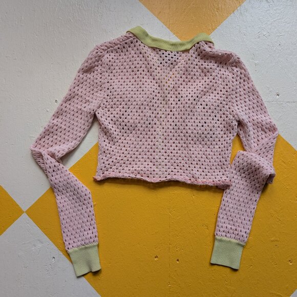 Upcycled Designer Long Sleeve Knit Granny Square Collared Crop Top Megan O'Cain - Picture 7 of 11